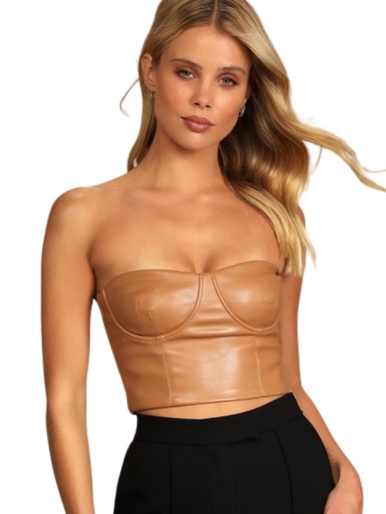 Lulus Tops - NEW Lulus Date Night Pick Vegan Leather Bustier Strapless Crop Top Tan Medium